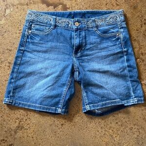 White House Black Market medium wash embellished‎ jean shorts